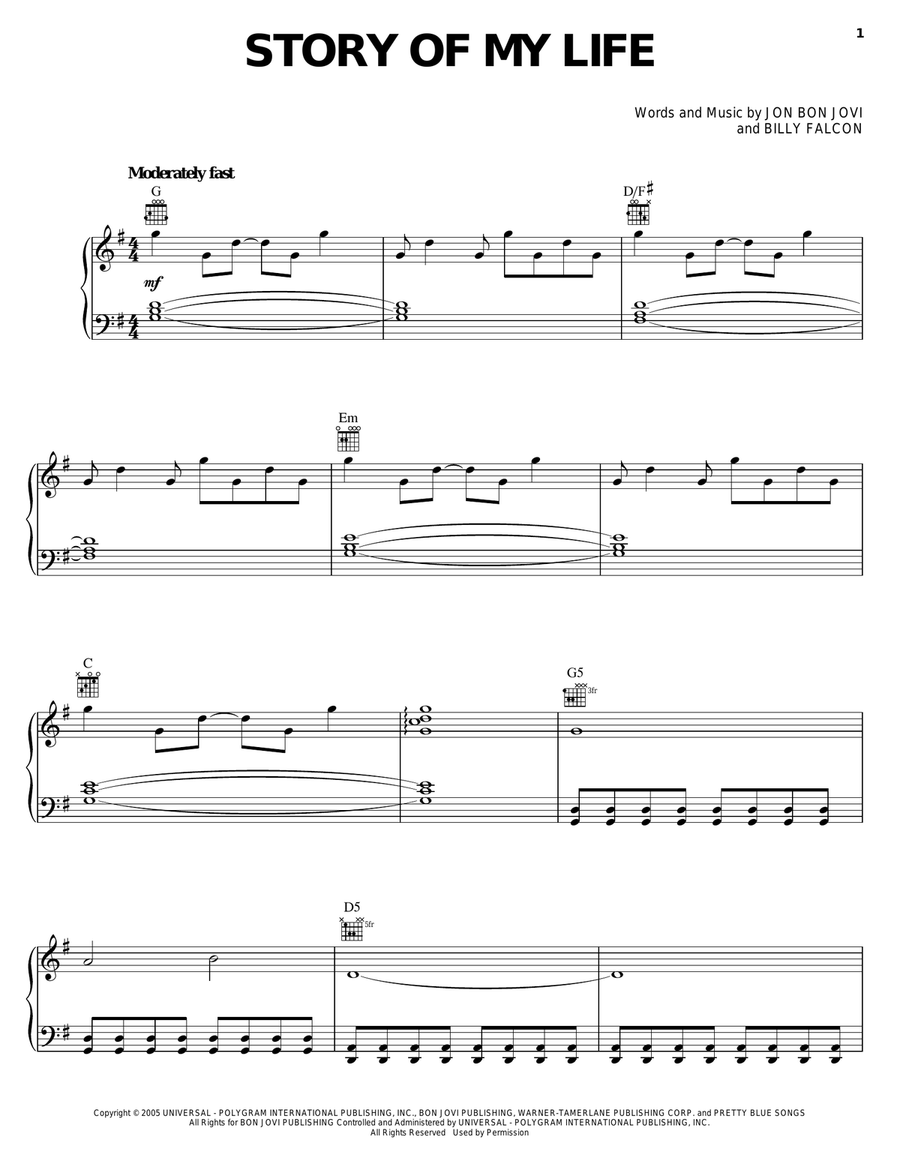 Story Of My Life Piano, Vocal, Guitar scores gallery preview page 1