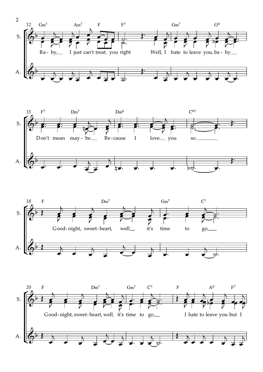 Goodnight, Sweetheart, Goodnight (goodnight, It's Time To Go) SSA scores gallery preview page 2