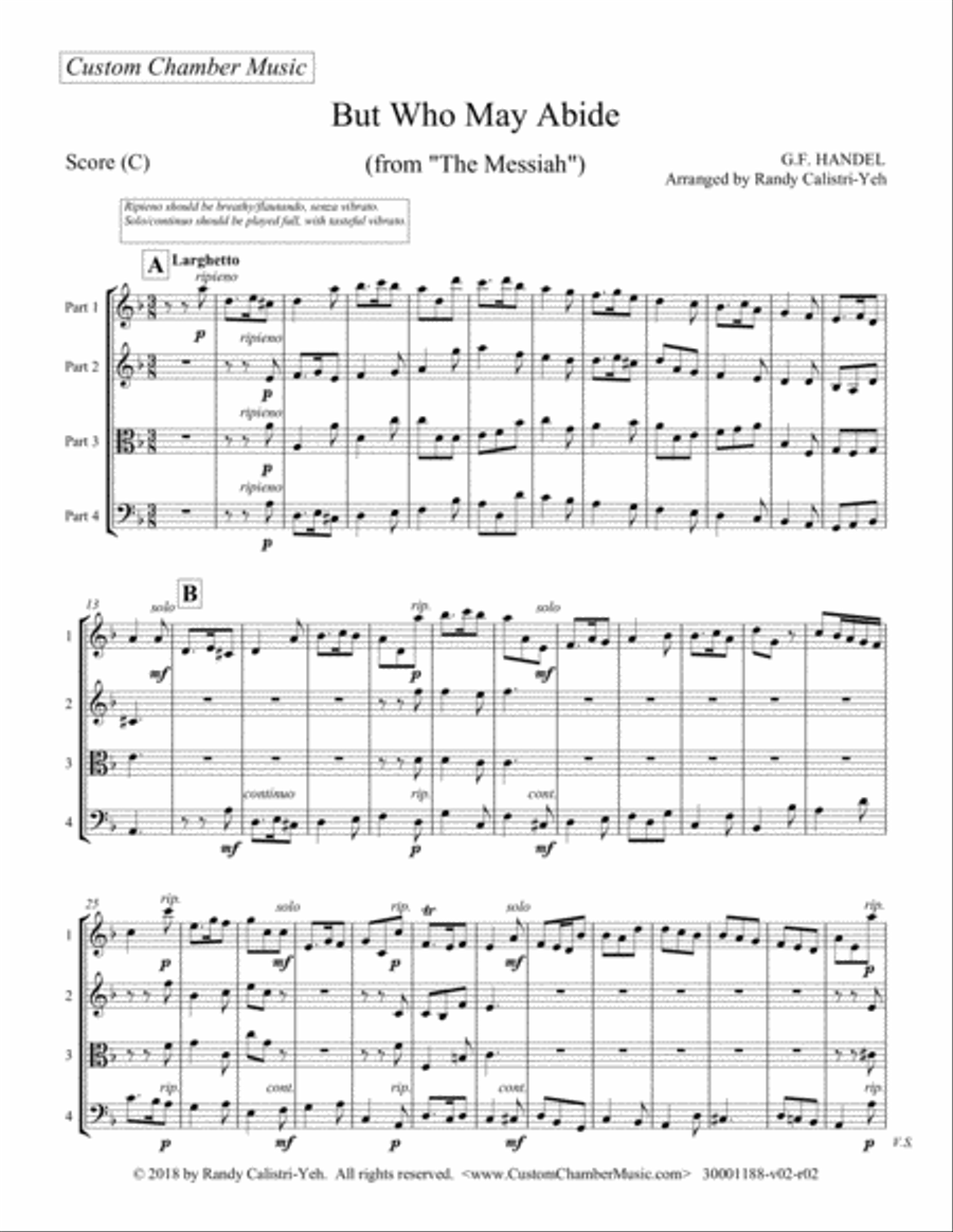 But Who May Abide - Handel Messiah (string duet, trio, or quartet) String Quartet scores gallery preview page 2