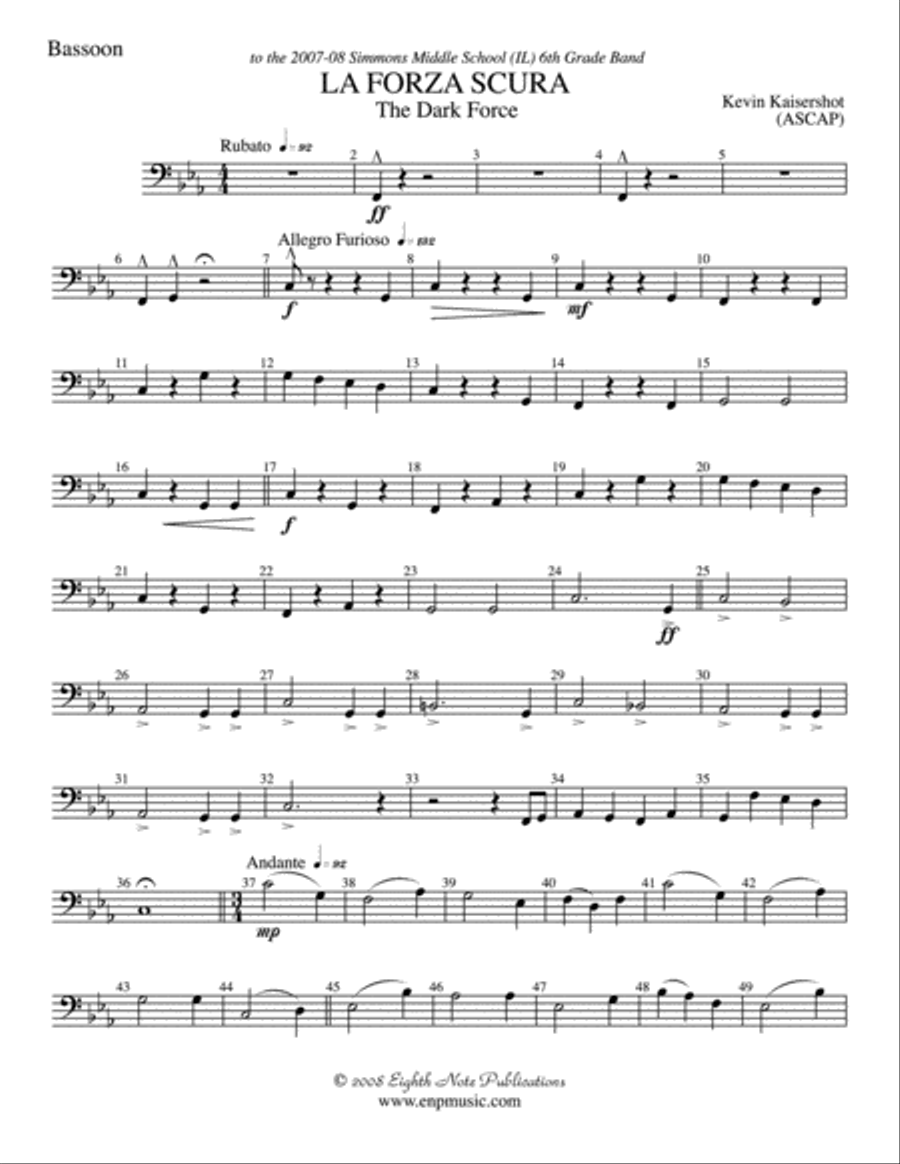 La Forza Scura (The Dark Force): Bassoon Concert Band scores gallery preview page 1