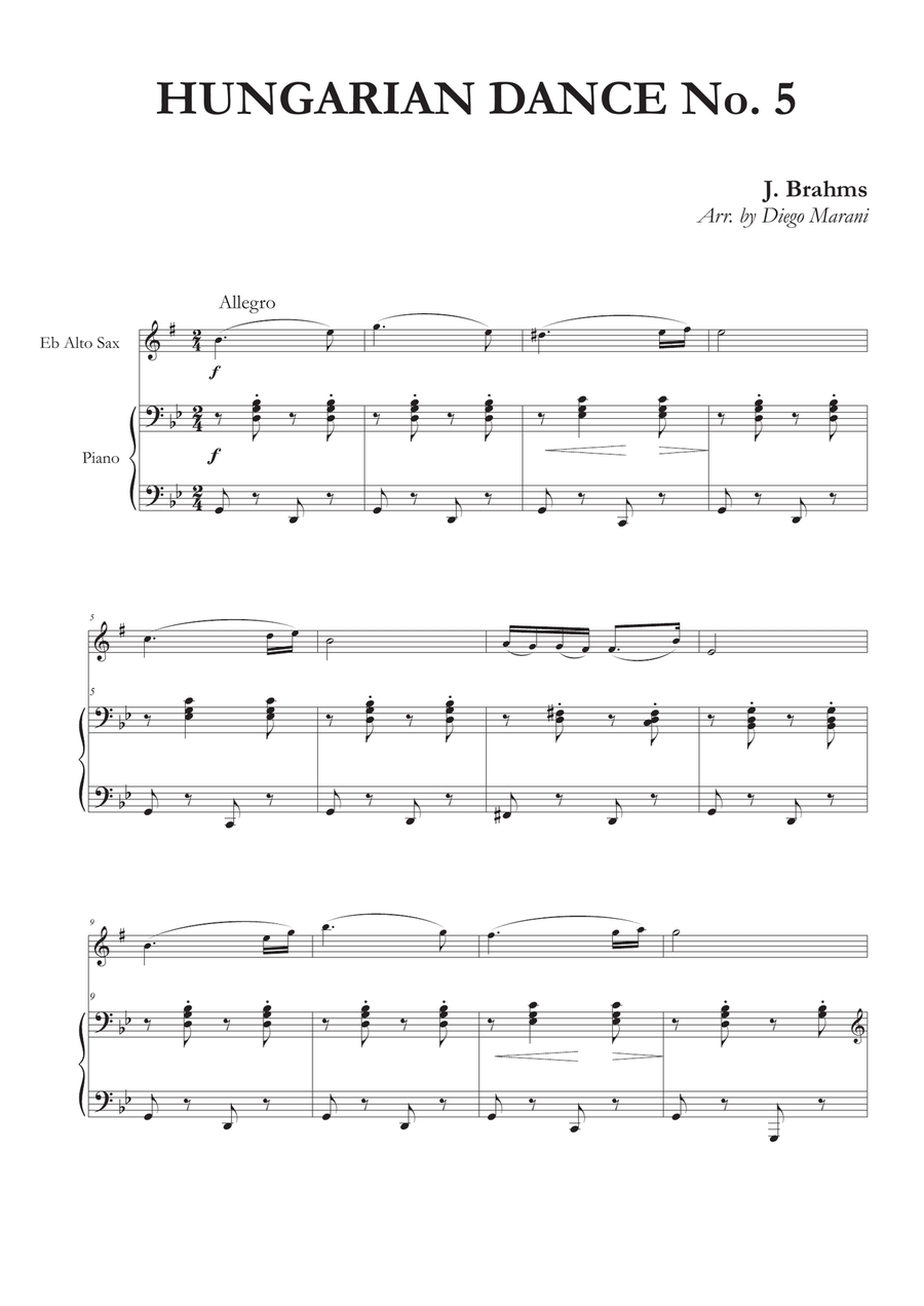 Hungarian Dance No. 5 for Alto Saxophone and Piano Alto Saxophone scores gallery preview page 1