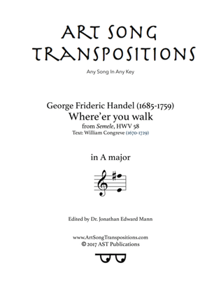 Book cover for HANDEL: Where'er you walk (transposed to A major)