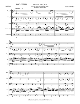 PRELUDE FROM CELLO SUITE NO. 1 by Bach String Quintet, Intermediate Level for 2 violins, viola, cell