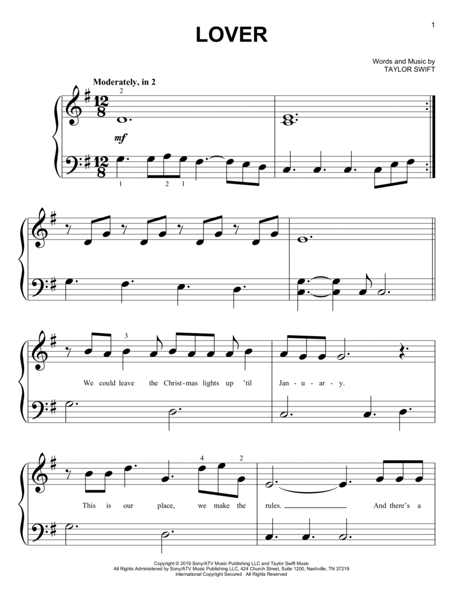Lover Easy Piano scores gallery preview page 1