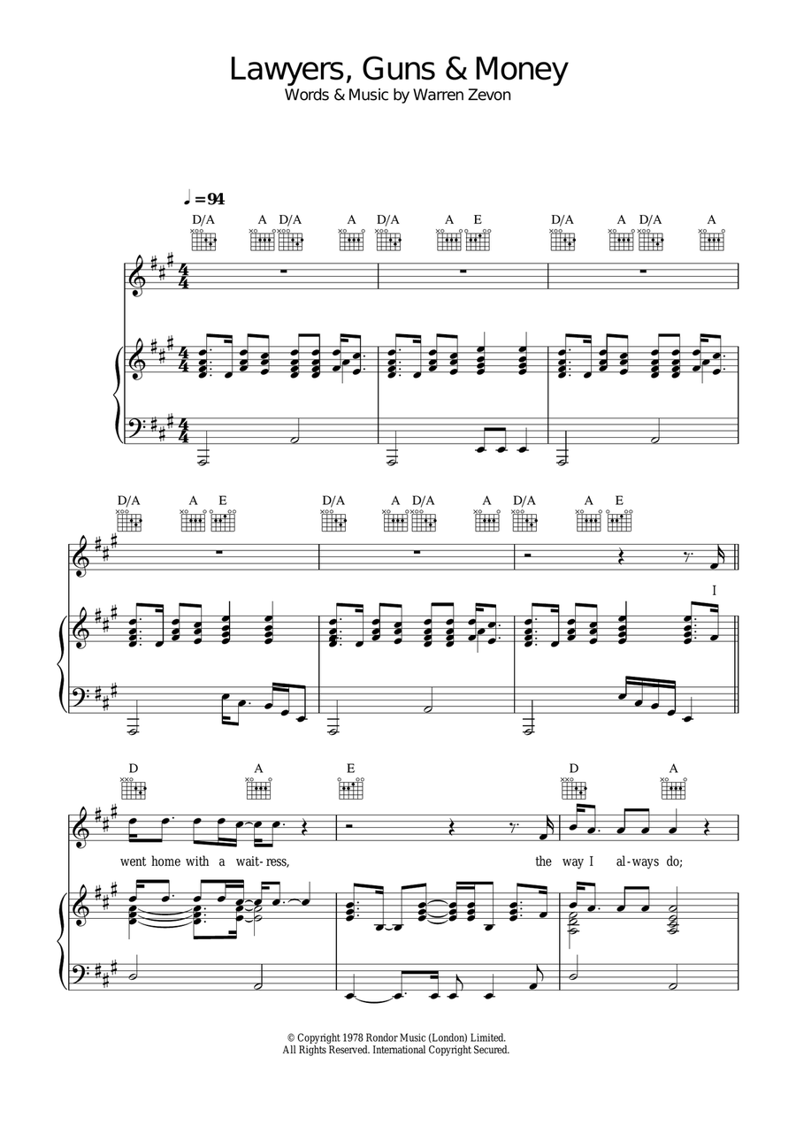 Lawyers, Guns And Money Lawyers, Guns And Money Piano, Vocal scores gallery preview page 1
