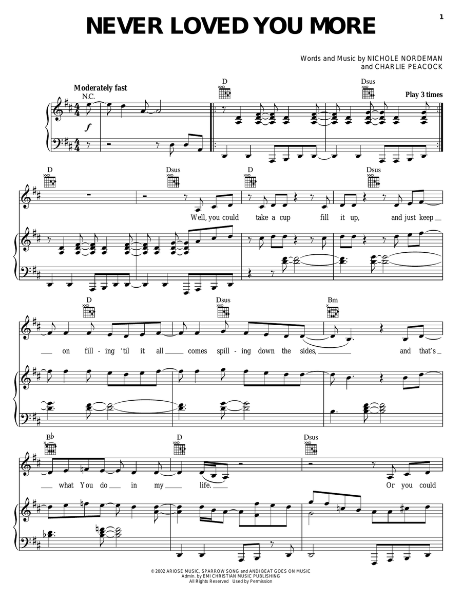 Never Loved You More Never Loved You More Piano, Vocal, Guitar scores gallery preview page 1