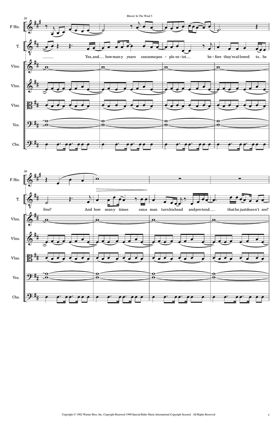 Blowin' In The Wind Full Orchestra scores gallery preview page 5