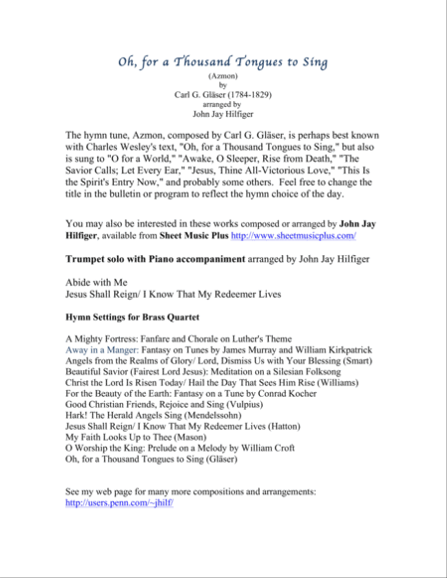 Oh, for a Thousand Tongues to Sing for Trumpet and Piano Trumpet Solo scores gallery preview page 2