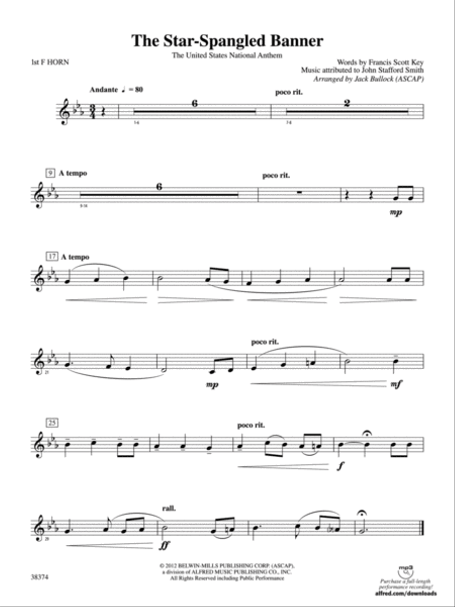 The Star-Spangled Banner: 1st F Horn Concert Band scores gallery preview page 1