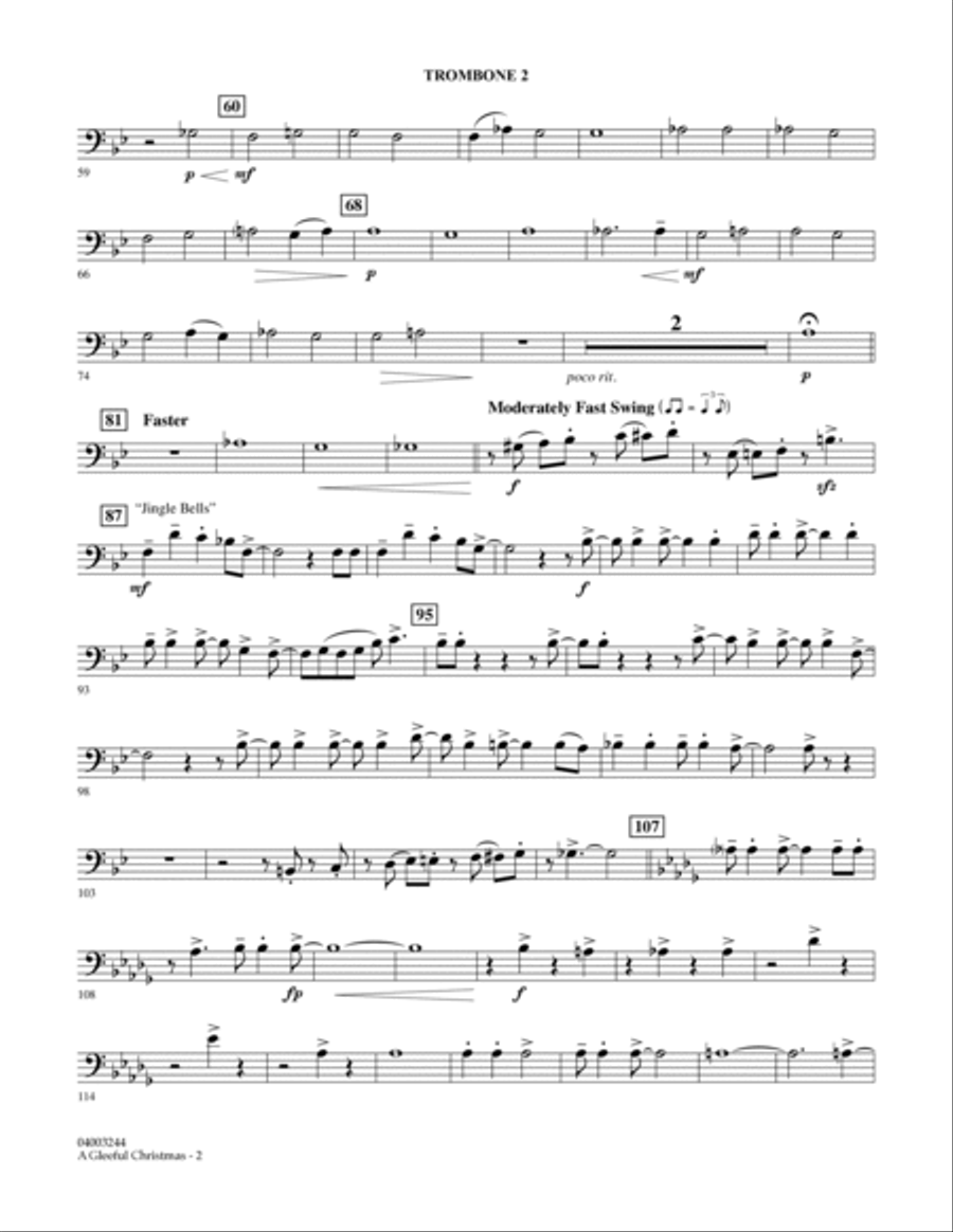 A Gleeful Christmas - Trombone 2 Concert Band scores gallery preview page 2