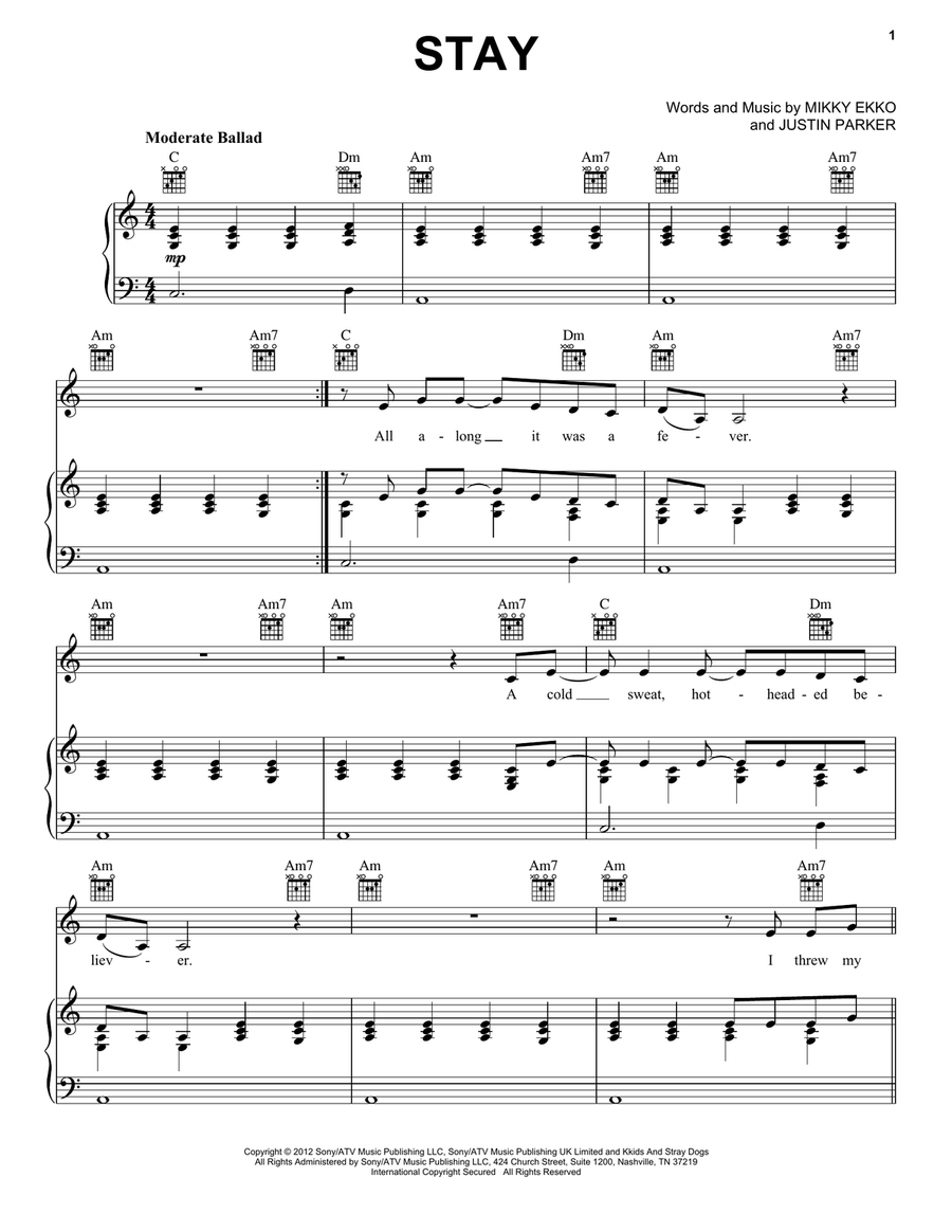 Stay Acoustic Guitar scores gallery preview page 1