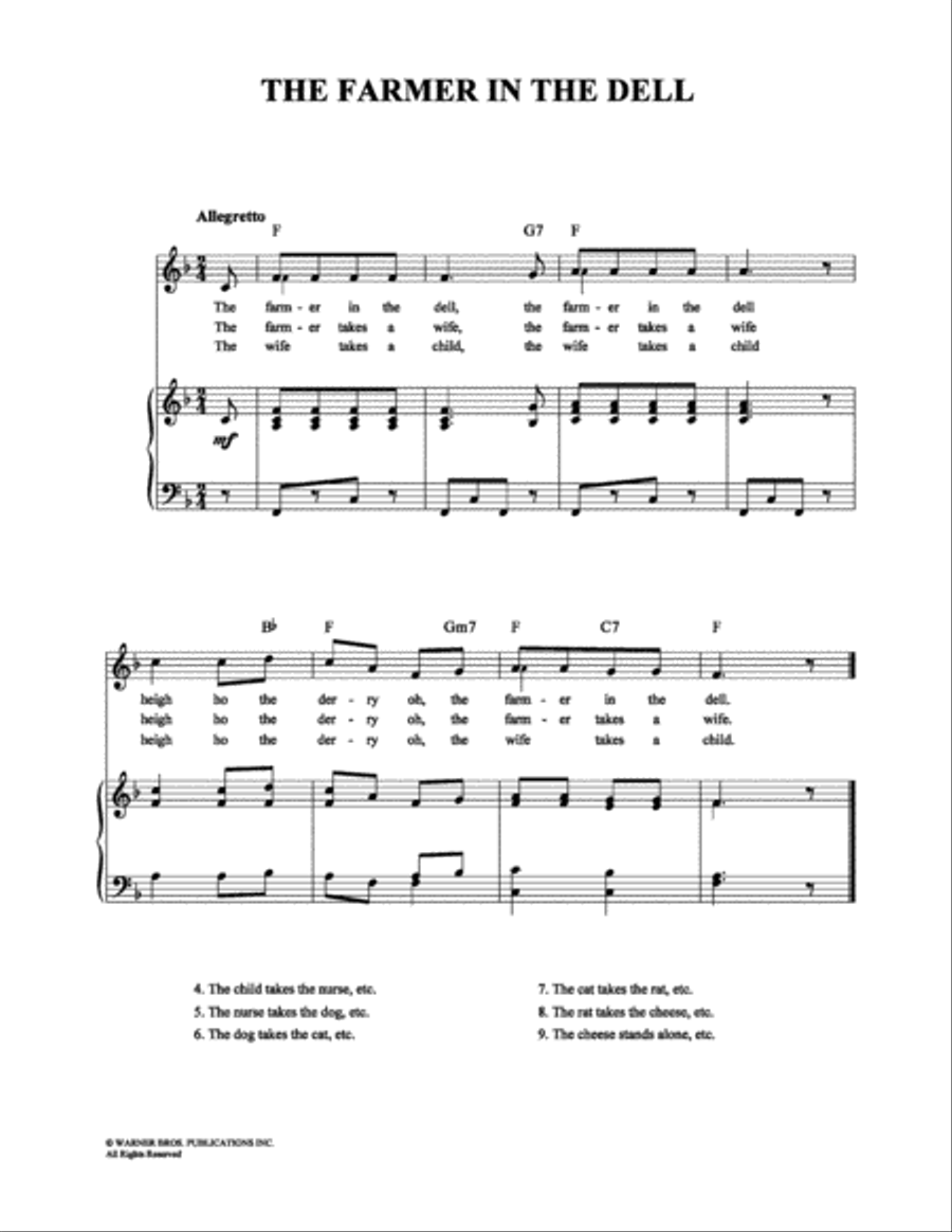 The Farmer in the Dell Piano, Vocal, Guitar scores gallery preview page 1