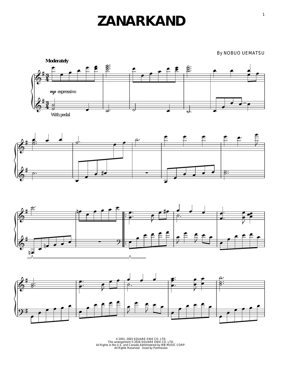 Zanarkand (from Final Fantasy X) Piano Solo scores gallery preview page 1