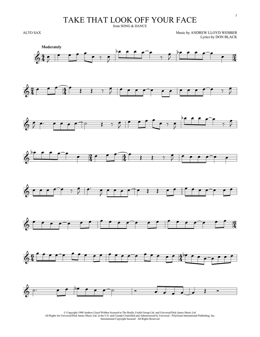 Take That Look Off Your Face (from Tell Me On a Sunday) Alto Saxophone scores gallery preview page 1