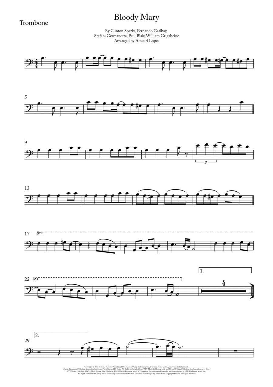 Bloody Mary Trombone Solo scores gallery preview page 1