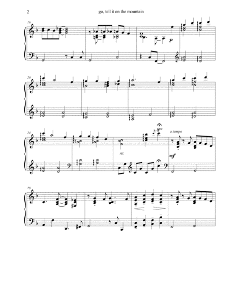Go, Tell It on the Mountain - a Christmas piano solo Piano Solo scores gallery preview page 2