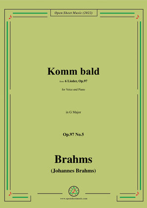 Book cover for Brahms-Komm bald,Op.97 No.5 in G Major,for Voice and Piano