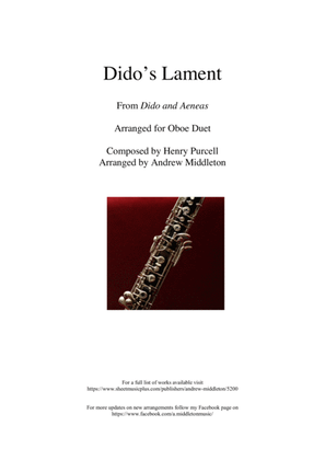 Book cover for Dido's Lament arranged for Oboe Duet