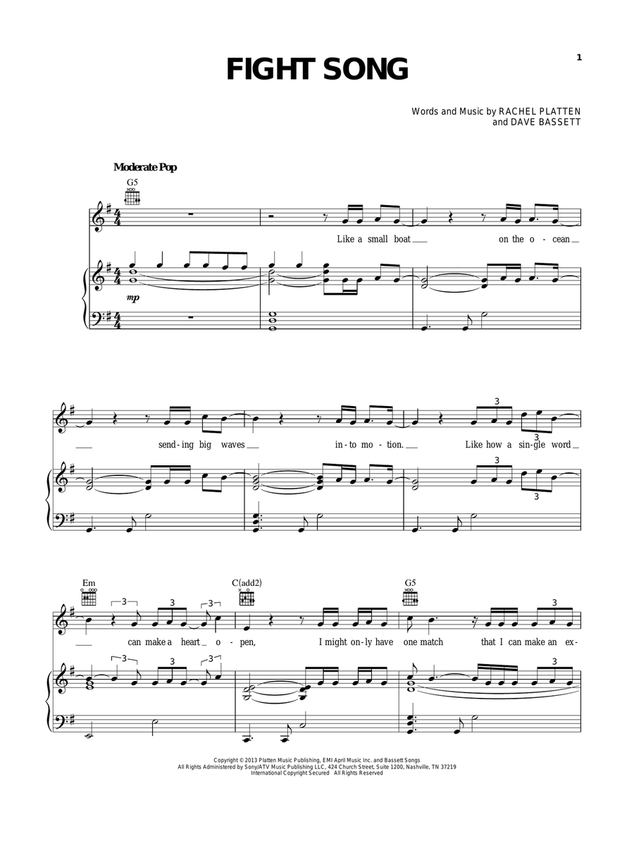Fight Song Fight Song Acoustic Guitar scores gallery preview page 1