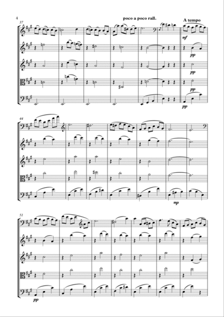 Valse Miniature arranged for double bass in solo tuning and string quartet/string orchestra. String Quartet scores gallery preview page 4