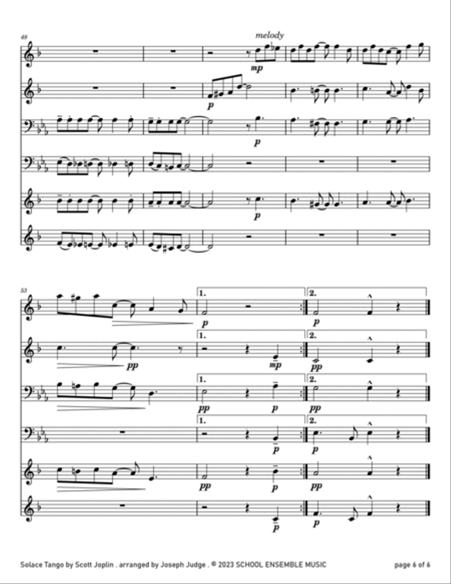 Solace Tango by Scott Joplin for Brass Quartet in Schools Brass Quartet scores gallery preview page 6