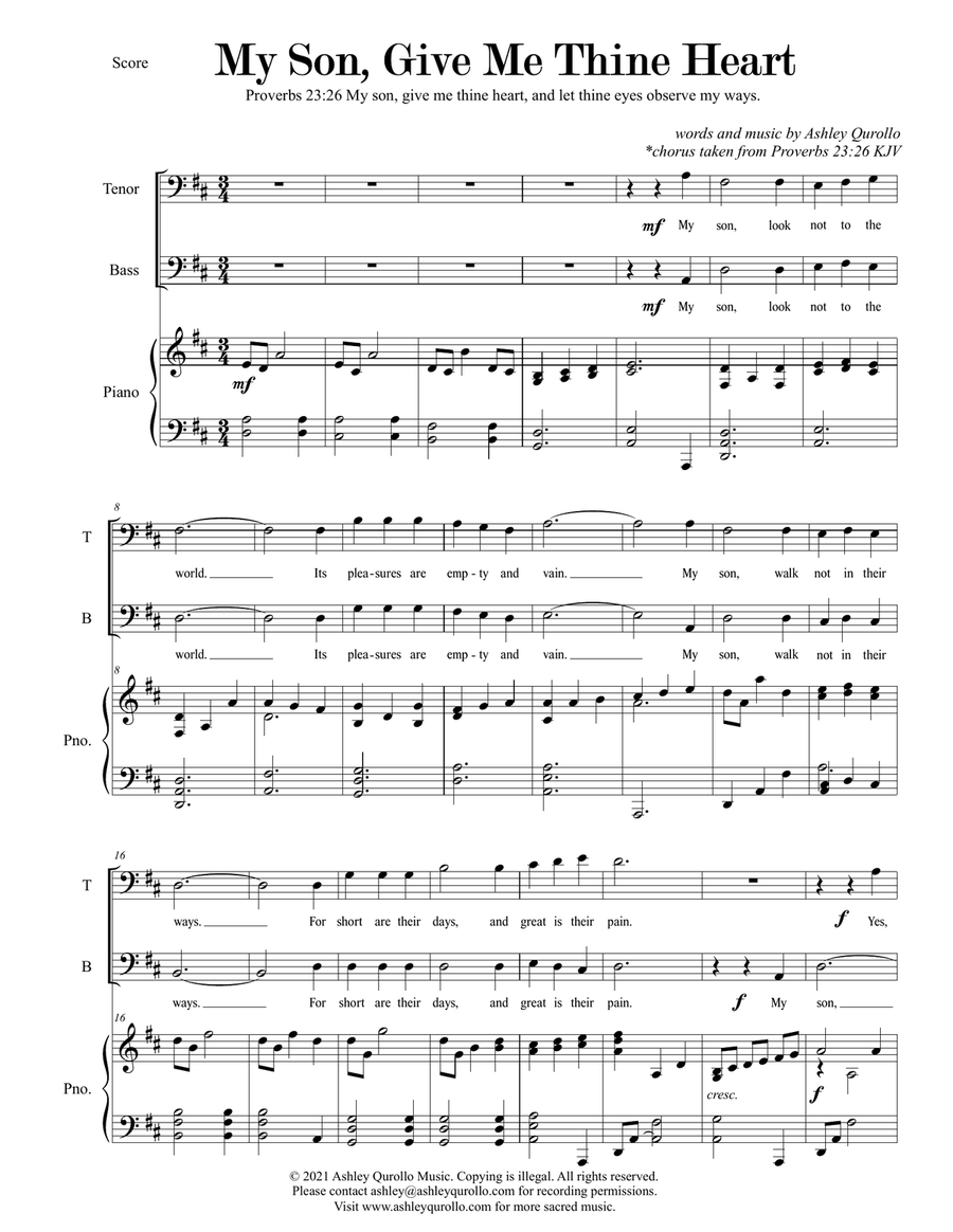 My Son, Give Me Thine Heart -- easy tenor/bass duet High Voice scores gallery preview page 3