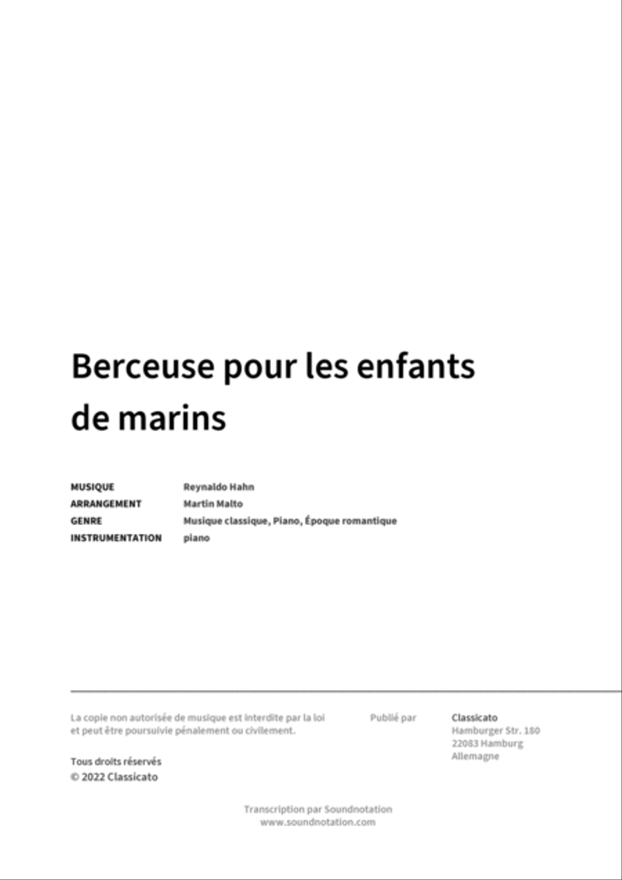 Berceuse pour les enfants de marins Piano scores gallery preview page 2