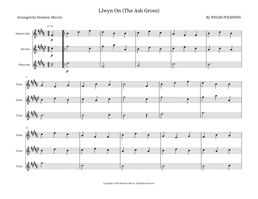 Llwyn On (The Ash Grove) Tenor Saxophone scores gallery preview page 1
