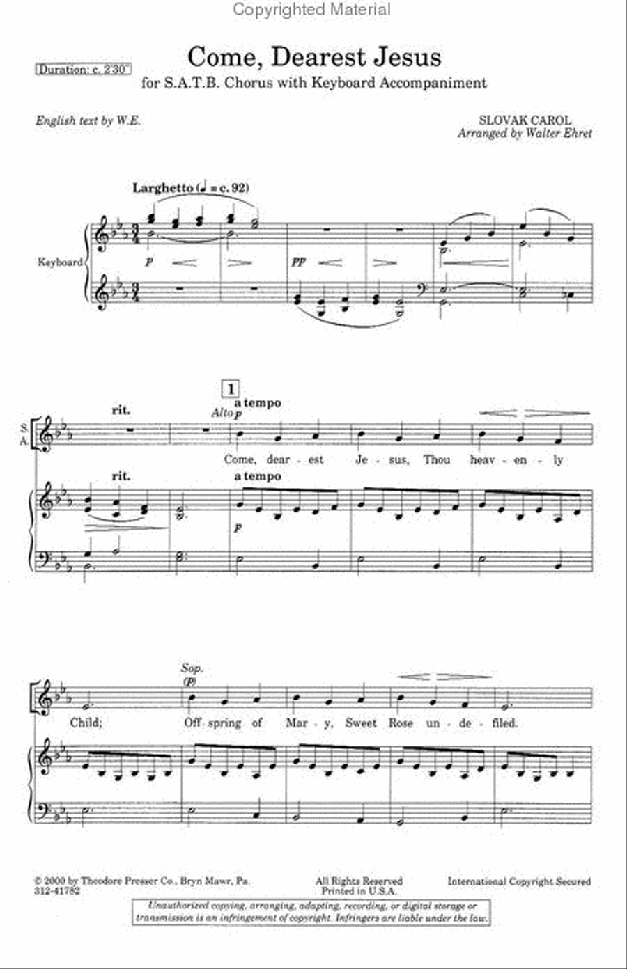 Come, Dearest Jesus 4-Part scores gallery preview page 2