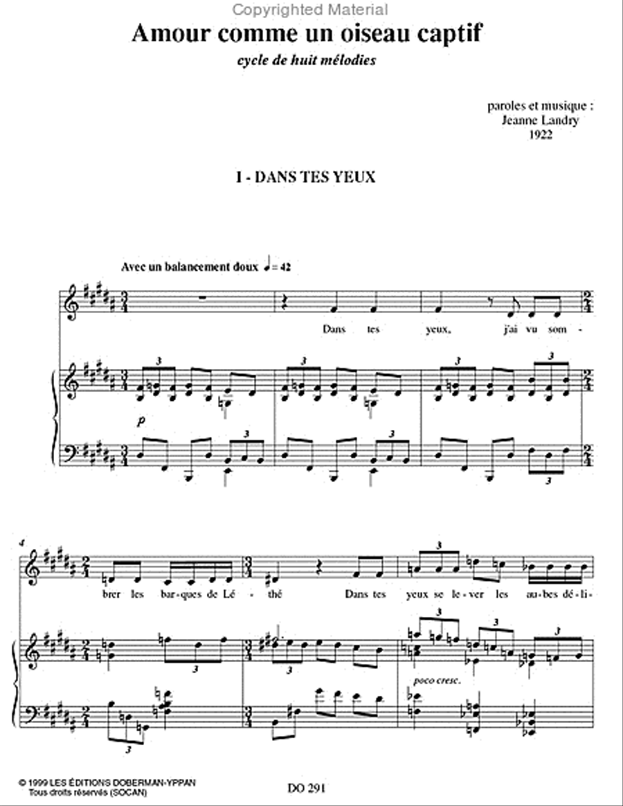 Amour comme un oiseau captif Voice Solo scores gallery preview page 2