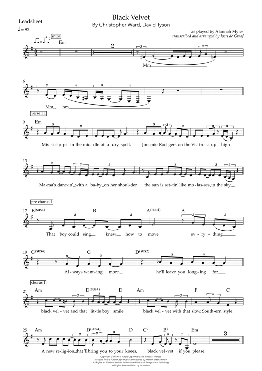 Black Velvet Piano scores gallery preview page 1