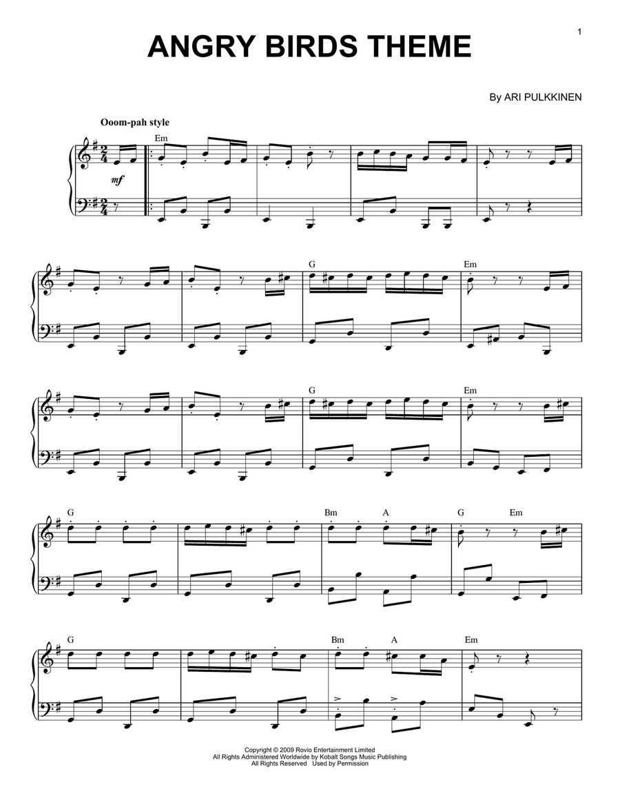 Angry Birds Theme Piano Solo scores gallery preview page 1