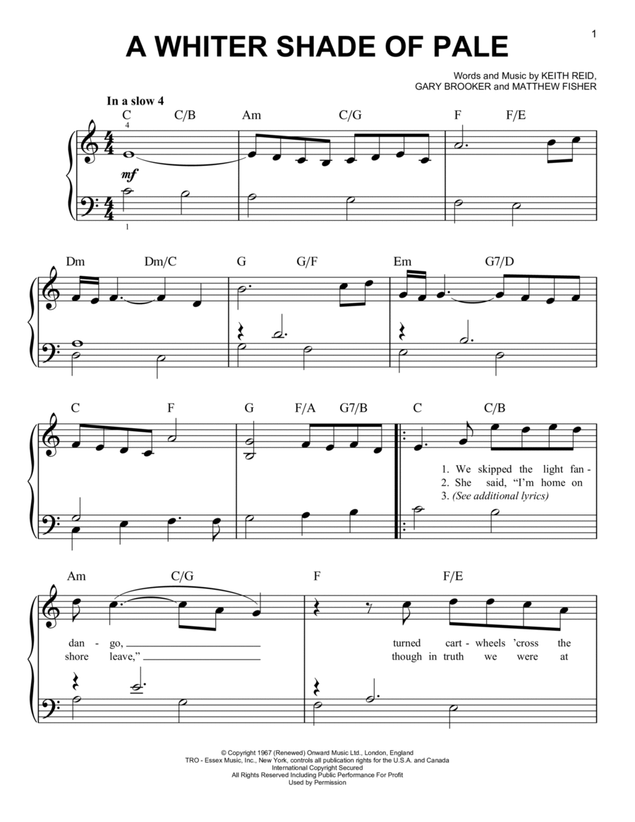 A Whiter Shade Of Pale Easy Piano scores gallery preview page 1