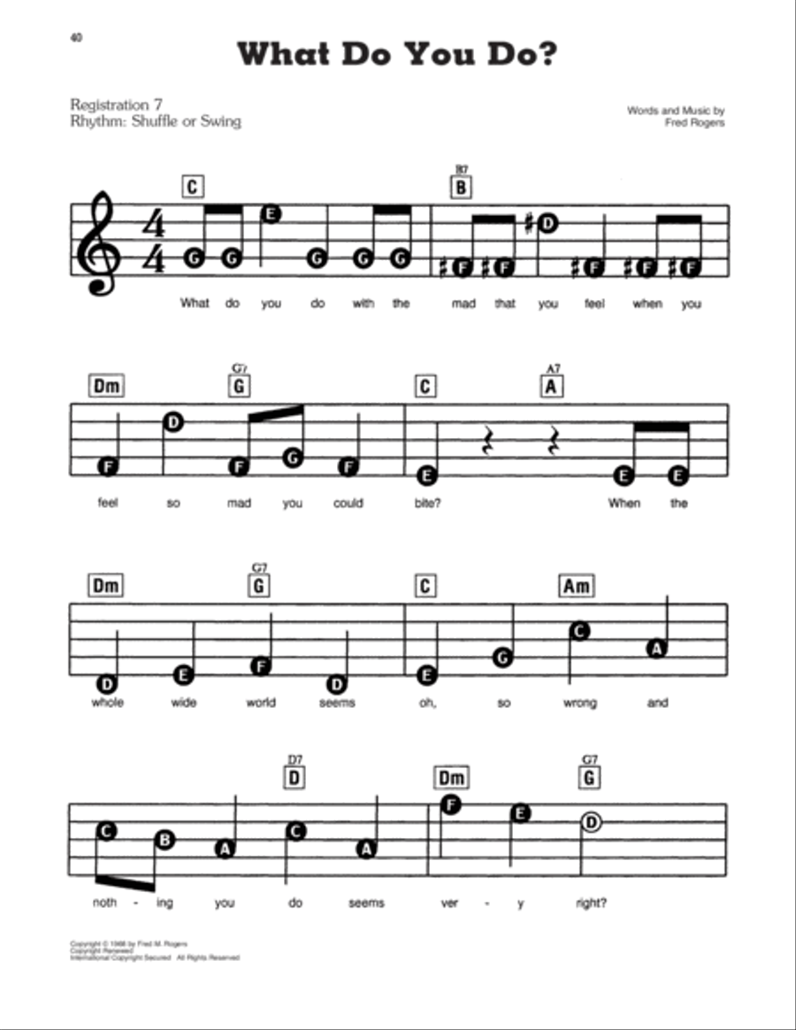 What Do You Do? (from Mister Rogers' Neighborhood) Electronic Keyboard scores gallery preview page 1