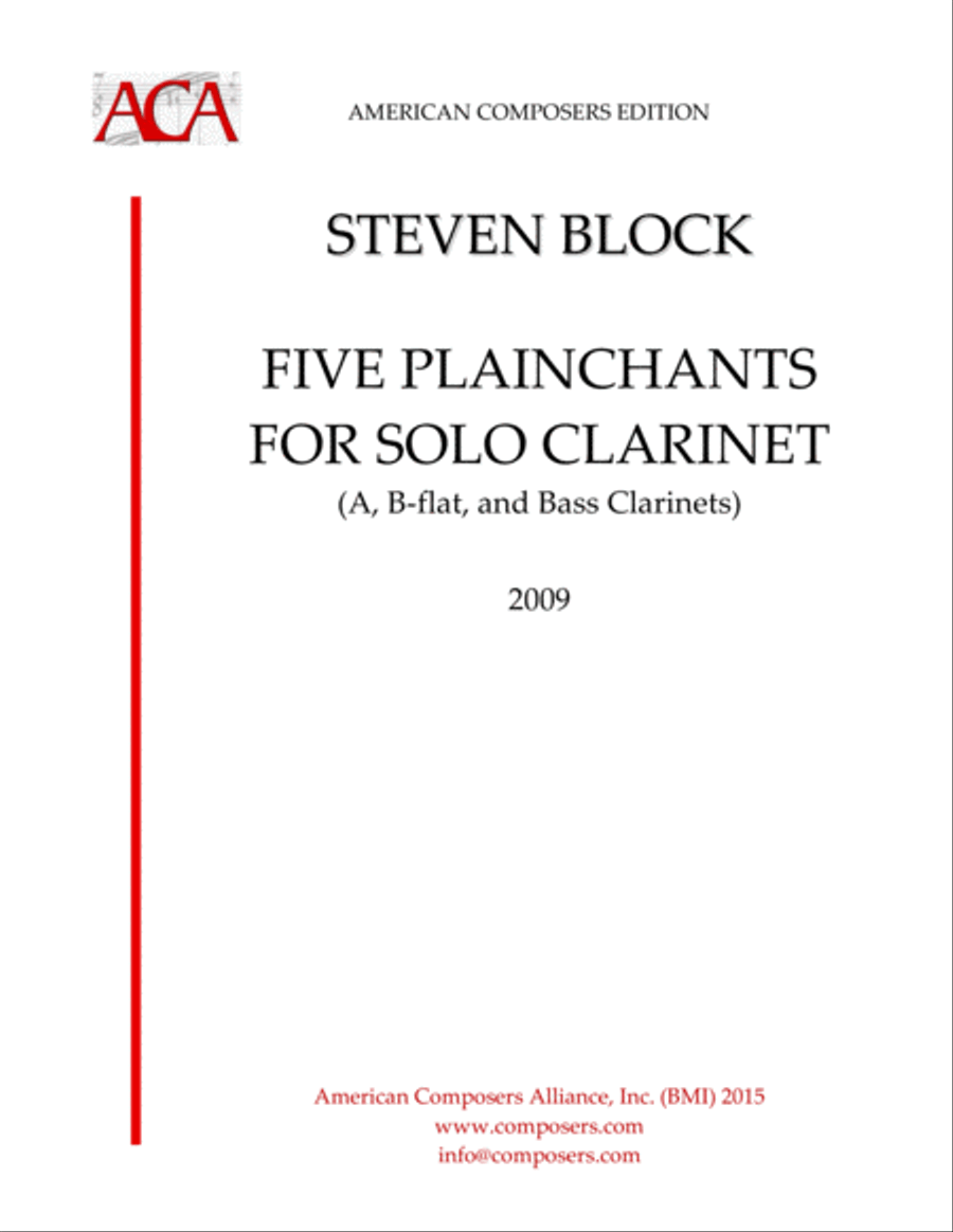 [Block] Five Plainchants for Solo Clarinet Clarinet Solo scores gallery preview page 1