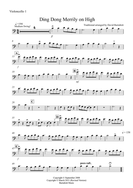 Ding Dong Merrily on High (Jazzy Style!) for Cello Quartet image number null