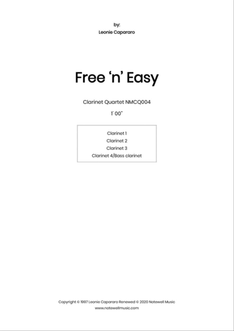 Free 'n' Easy (Clarinet quartet) Clarinet Quartet scores gallery preview page 1