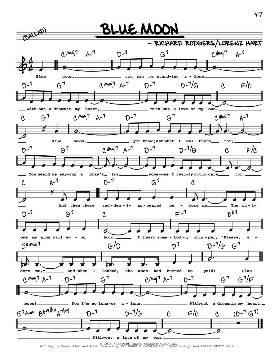 Blue Moon (Low Voice) Low Voice scores gallery preview page 1