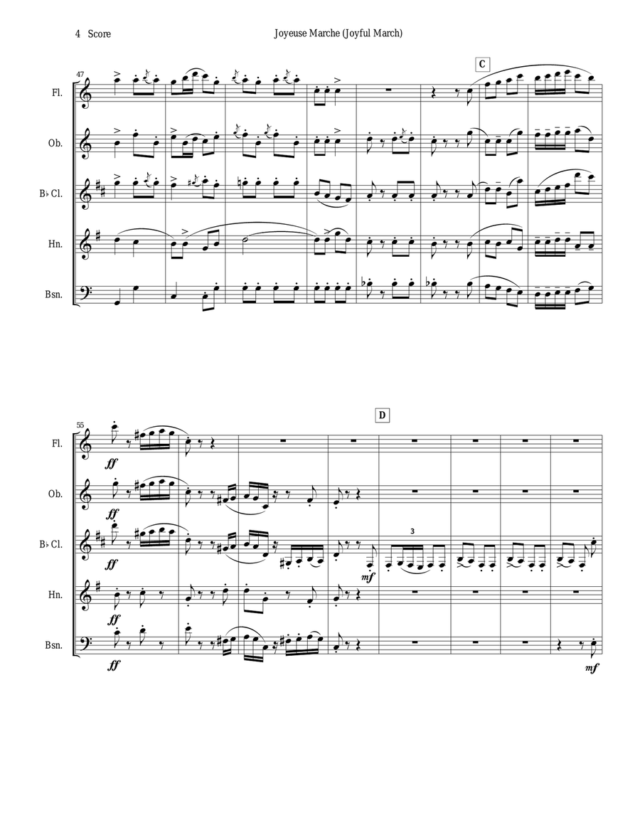 Joyful March set for woodwind quintet (Chabrier - Joyeuse Marche) Woodwind Quintet scores gallery preview page 4