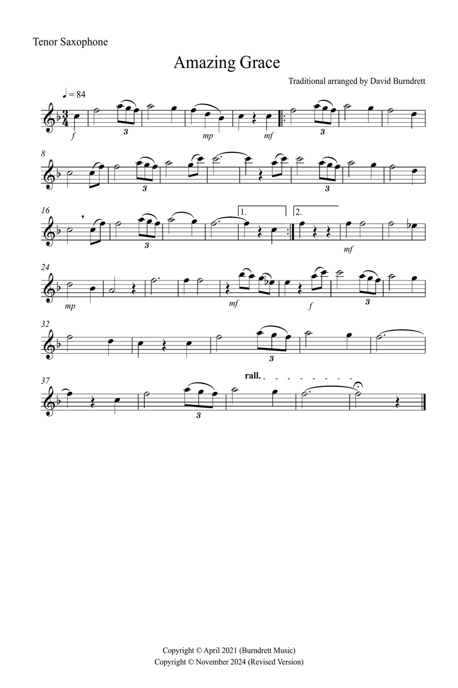 Amazing Grace for Tenor Saxophone and Bassoon Duet Woodwind Duet scores gallery preview page 3