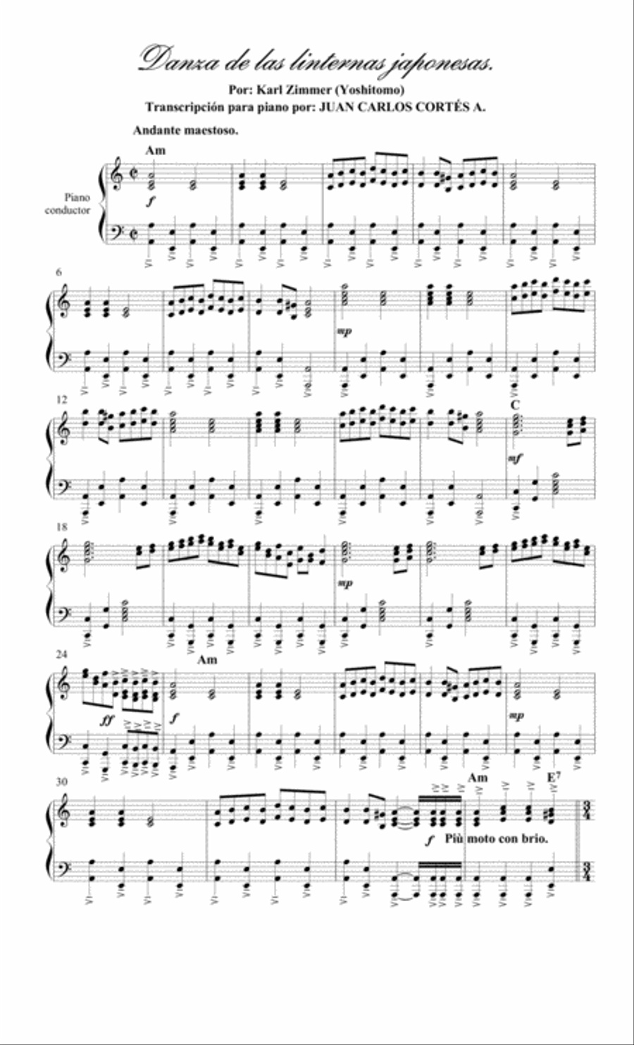 Danza de las linternas japonesas por Karl Zimmer (Yoshitomo) para Piano Solo Piano Solo scores gallery preview page 1