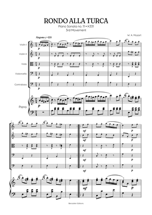 Rondo Alla Turca (Turkish March) | String Quintet sheet music with piano accompaniment