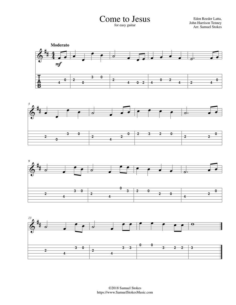Come to Jesus - for easy guitar with TAB Guitar Tablature scores gallery preview page 1