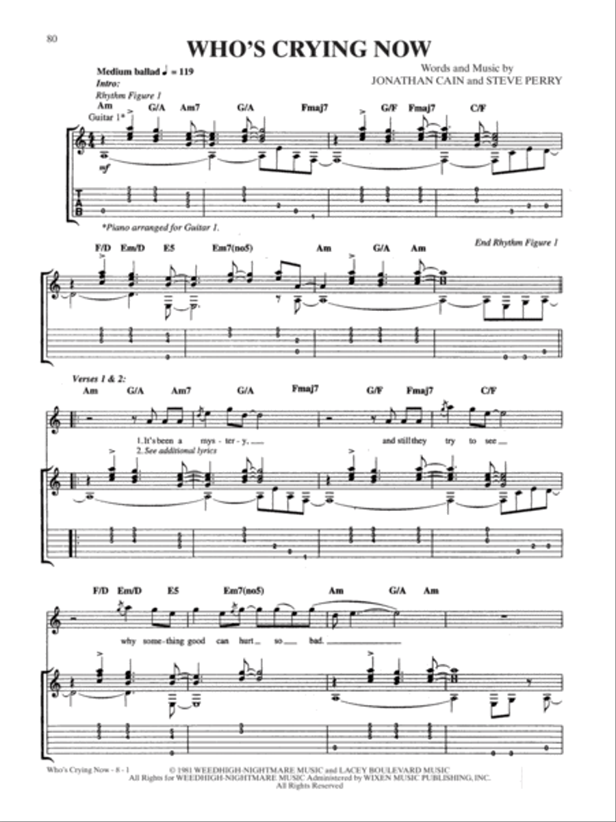 Who's Crying Now Guitar Tablature scores gallery preview page 1