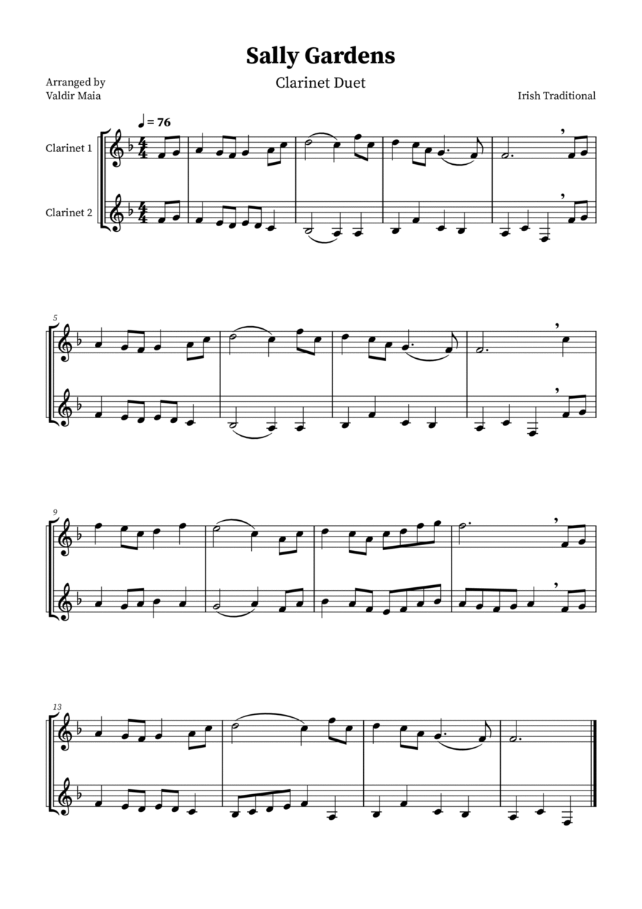 Sally Gardens - B-flat Clarinet Duo Clarinet Duet scores gallery preview page 1