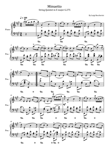 Boccherini - Minuetto - String Quintet in E major,G.275 - For Piano Solo image number null