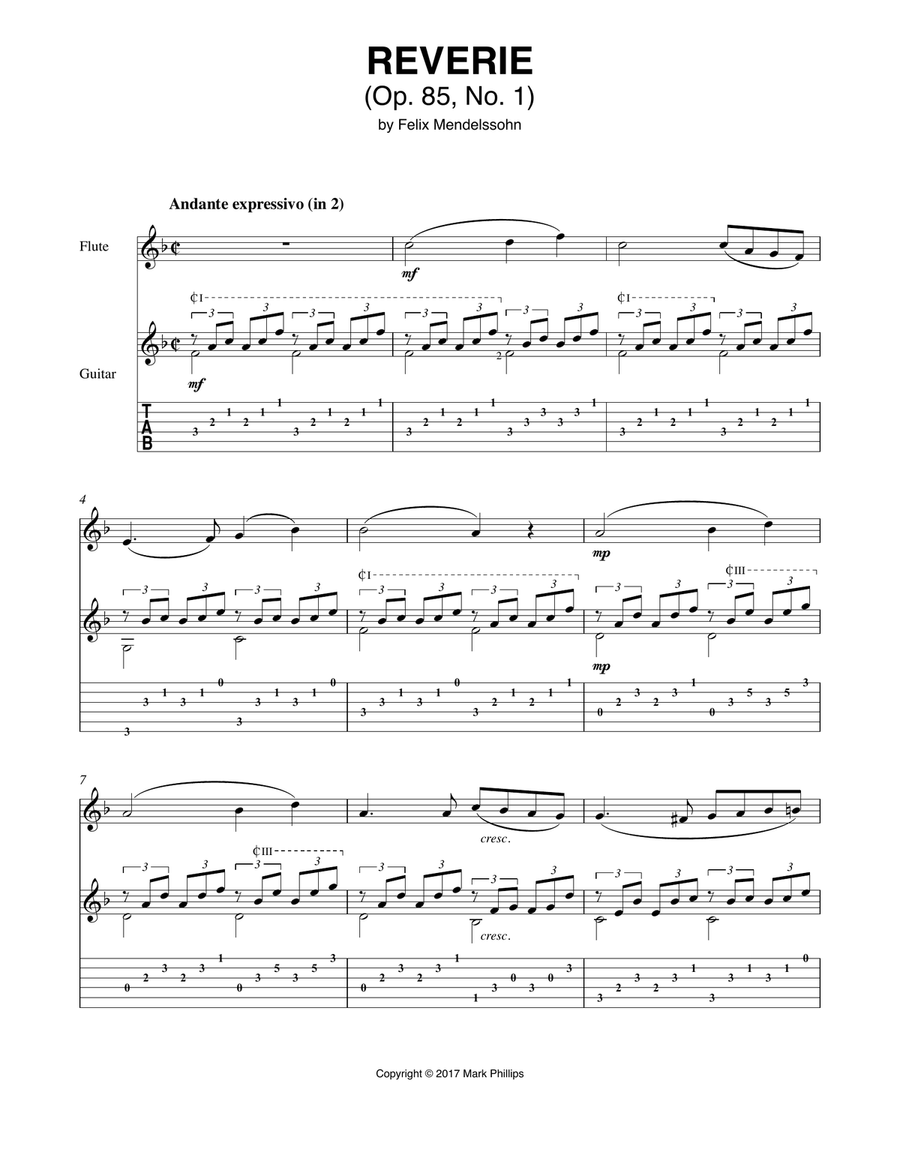Reverie (Songs Without Words, Op. 85, No. 1) Flute scores gallery preview page 1