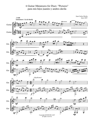 6 Guitar Miniatures for Duet- "Pictures"