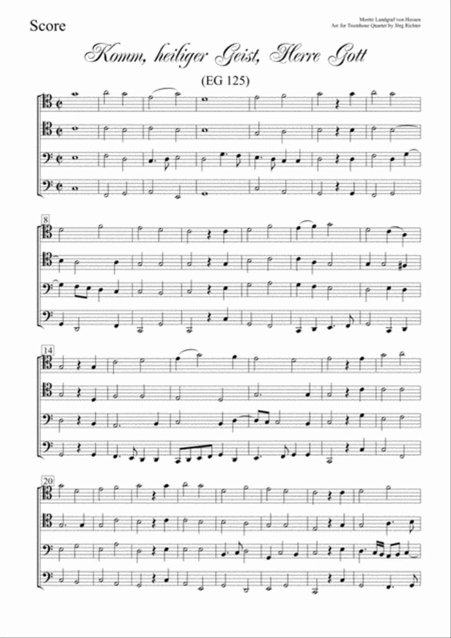 Komm, heiliger Geist, Herre Gott (EG 125) für Posaunenquartett Brass Quartet scores gallery preview page 2
