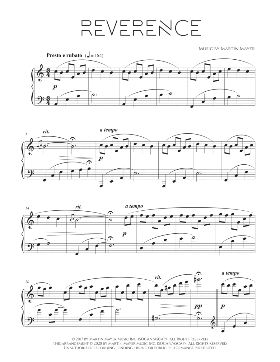 Martin Mayer - Reverence Piano Solo scores gallery preview page 1